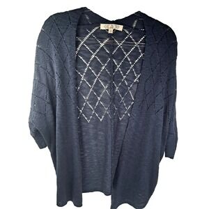 Pink Rose Acrylic Open Front Knit Cardigan Women's Small Lightweight Navy